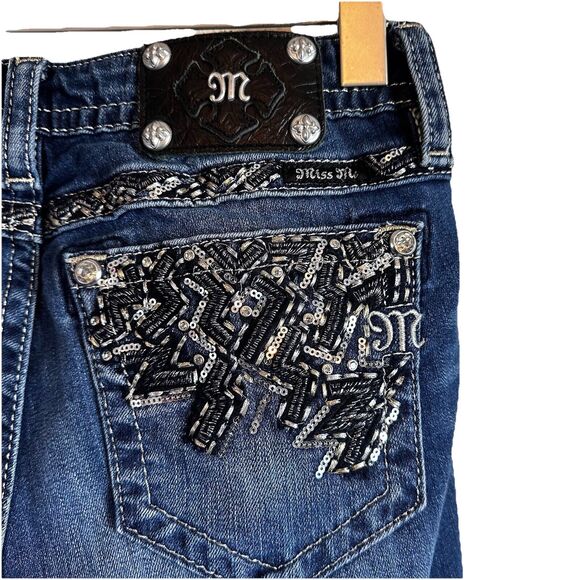 Miss Me Denim Blue Jeans Size 28 Straight Leg Women’s Bling Embellished Western - Picture 1 of 8